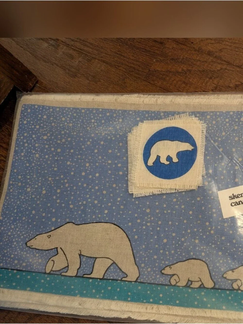Vintage Skemo Canada Polar Bear Placemat & Coaster Set Of 4 in Blue Teal & White